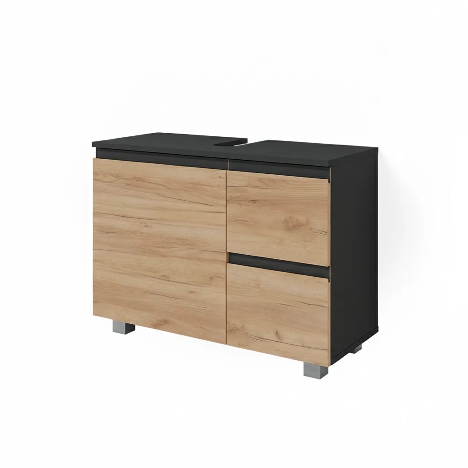 Vicco Waschbeckenunterschrank J-Shape Anthrazit/Goldkraft Eiche 80 x 61
