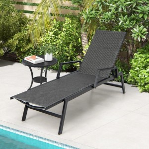 Costway Sonnenliege Rattan mit Armlehnen 150 kg Belastbar