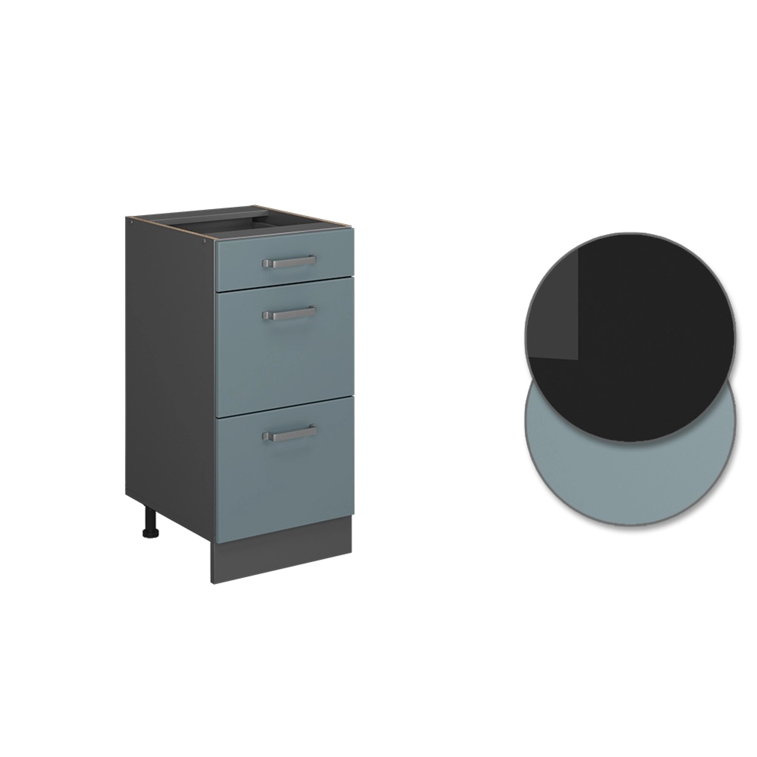 Vicco Küchenunterschrank R-Line, blau-grau/anthrazit, 40 cm breit, mit Schubladen und AP Eiche Dekor.