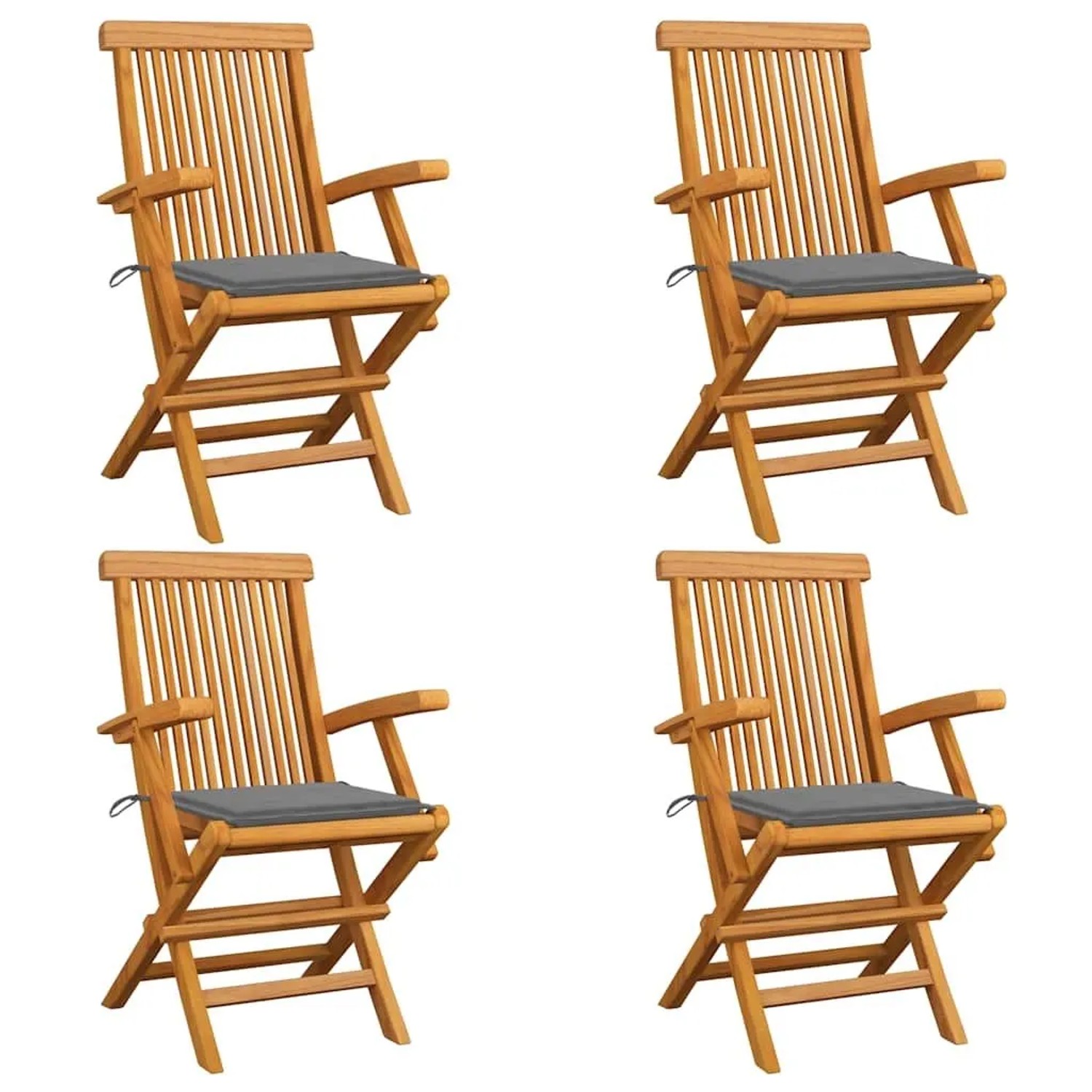 vidaXL Gartenstühle mit Grauen Kissen 4 Stk Massivholz Teak 3065618 günstig online kaufen