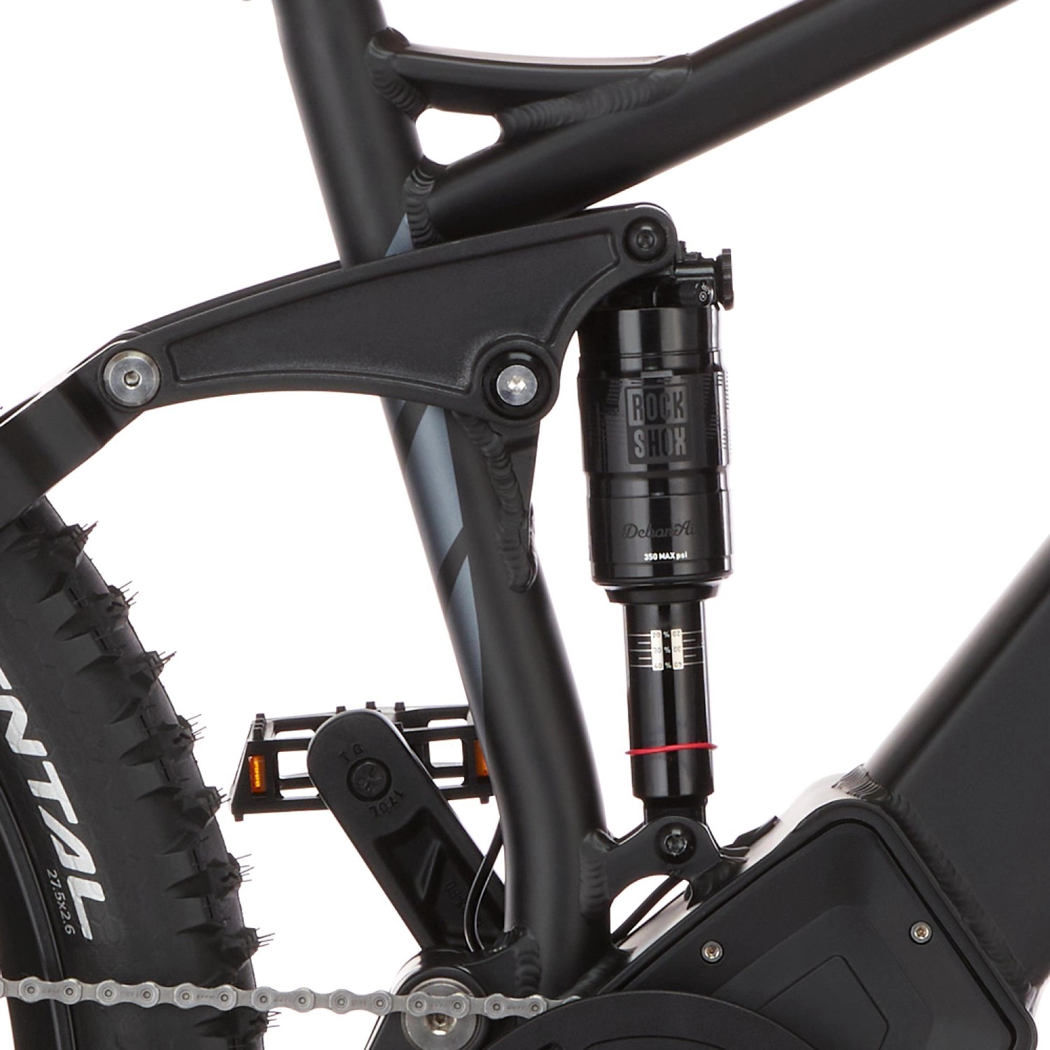 Detailaufnahme des gefederten Hinterbaus am Fischer E-Bike Montis 6.0i Fully.