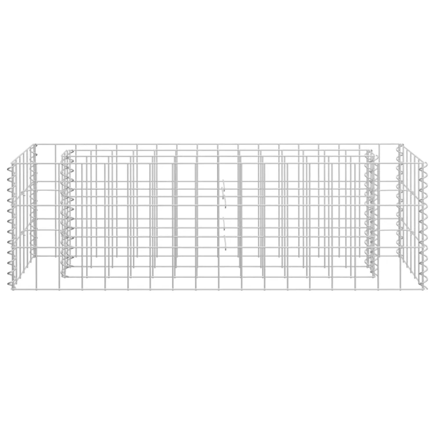 Leerer, silberner Gabionen-Hochbeet-Korb aus Stahl, 90x30x30 cm, zur Befüllung mit Steinen.