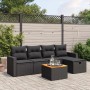 Schwarze 6-tlg. vidaXL Garten-Sofagarnitur aus Poly Rattan mit Kissen und Tisch.