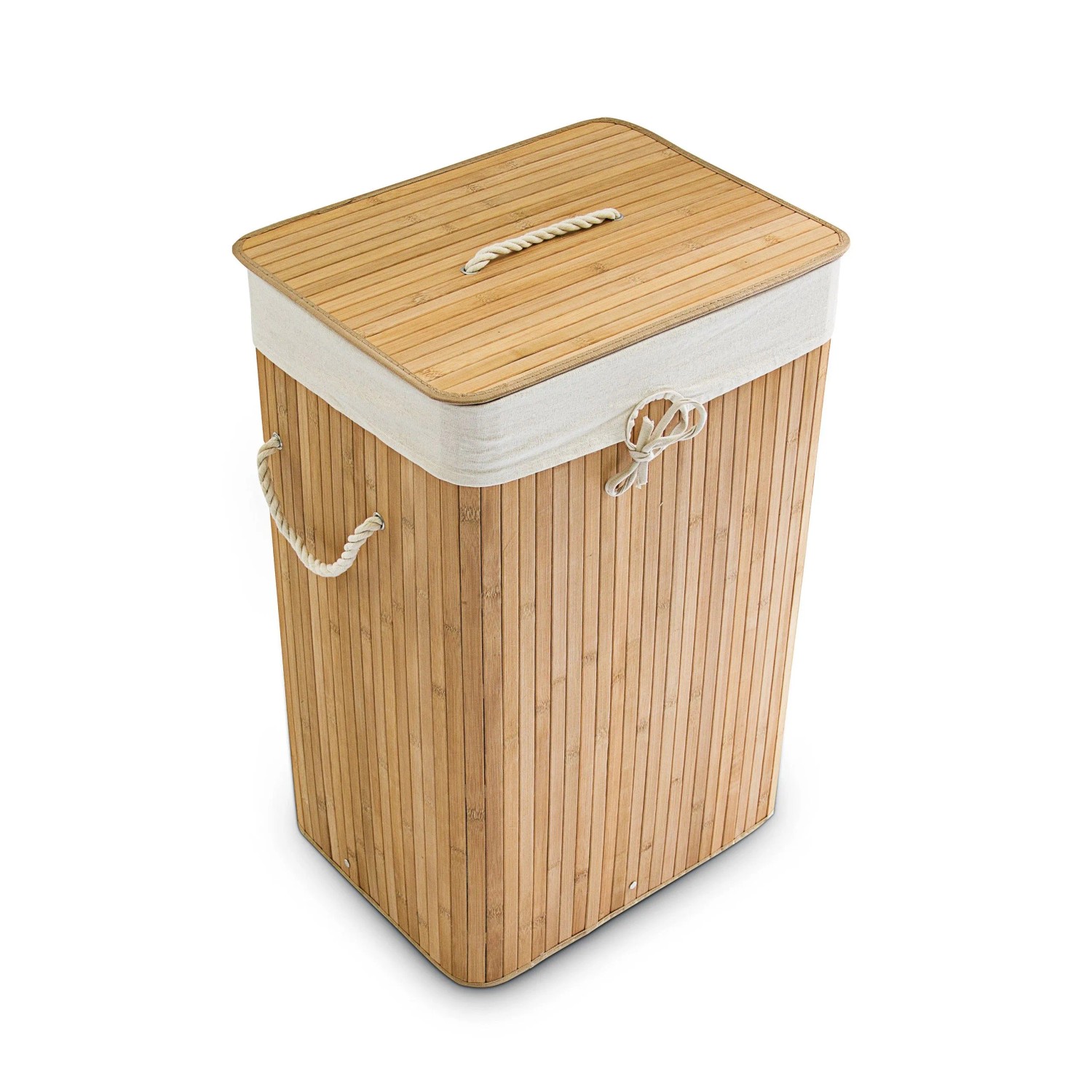 Relaxdays Wäschekorb Bambus Natur Faltbar mit Deckel 65,5 cm x 43,5 cm x 33,5 cm 2 kg