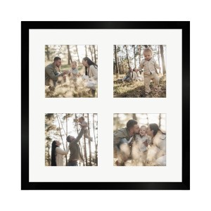 Schwarzer WANDStyle Galerierahmen für 4 Fotos (10x10 cm). Bilderrahmen mit Passepartout für moderne Wandgestaltung.