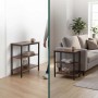 Dunkelbrauner Relaxdays Nachttisch aus Holzwerkstoff mit schwarzem Stahlrahmen, 3 Ablagen, Industrial-Stil.