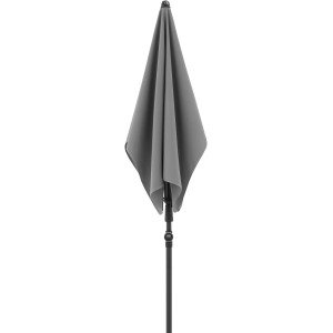 Geschlossener, hellgrauer Doppler Marktschirm 120x200 cm mit Handöffner.