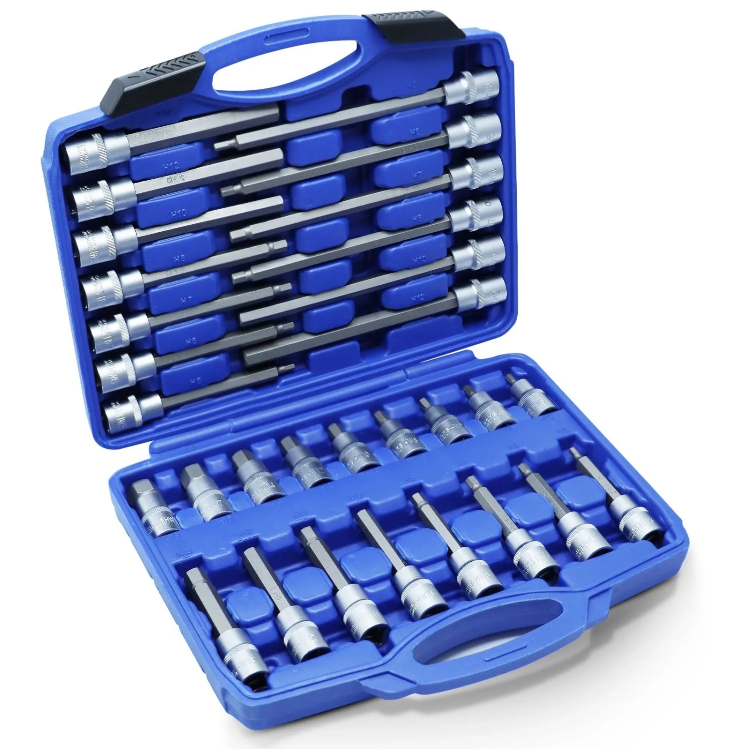 CCLIFE 30-tlg. Imbusschlüssel Satz CR-V, 1/2'' Innensechskant Steckschlüssel in blauem Koffer.