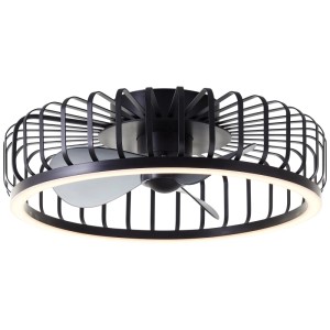 Schwarze LED-Deckenleuchte Capo mit Ventilator, Ø 48cm. Moderne Deckenlampe mit integriertem Ventilator.