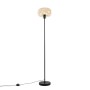 Art Deco Stehlampe Bizle in Schwarz mit braunem Glasschirm. Elegante Innenleuchte für Wohnräume.