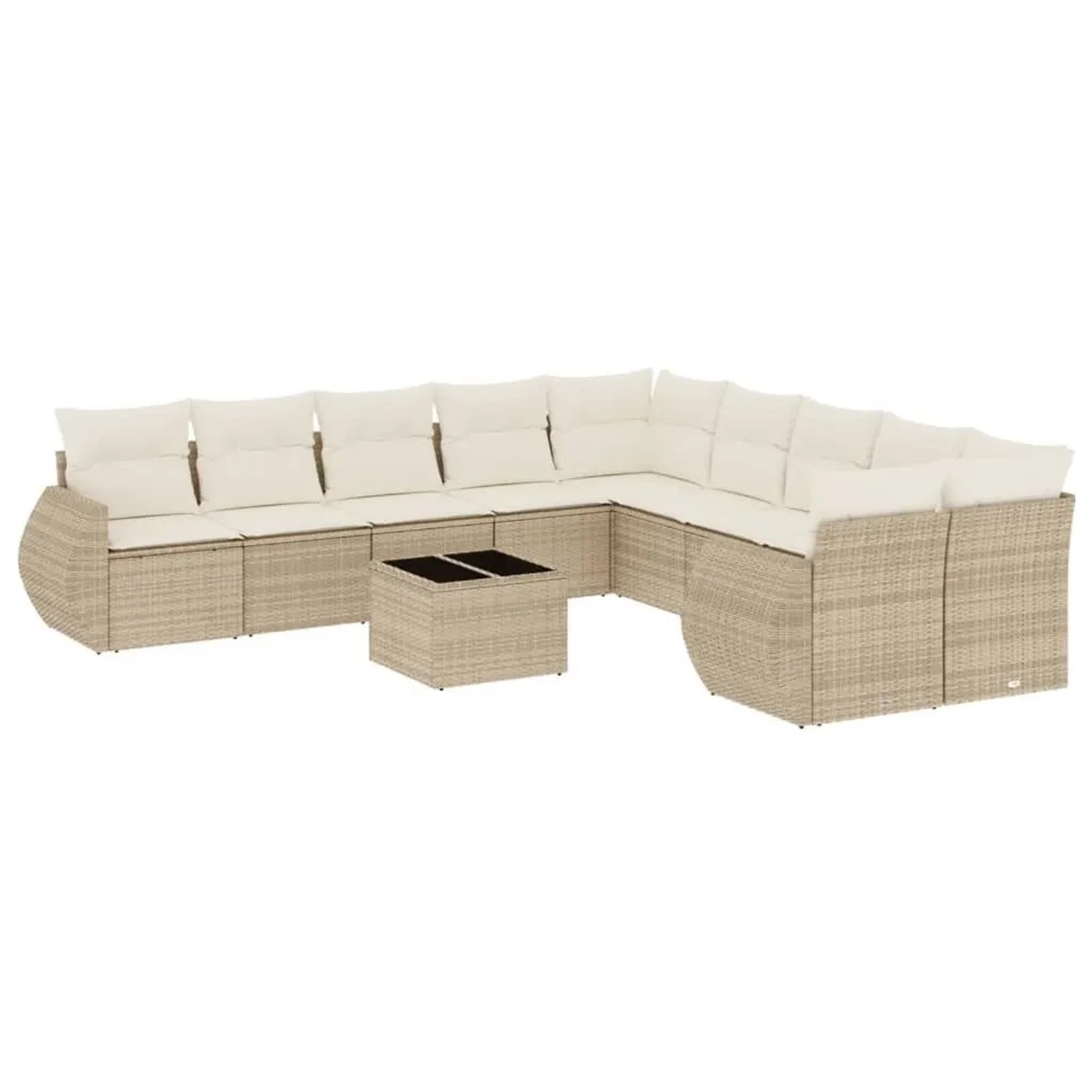 vidaXL 11-Tlg Garten-Sofagarnitur mit Kissen Beige Poly Rattan 3221917