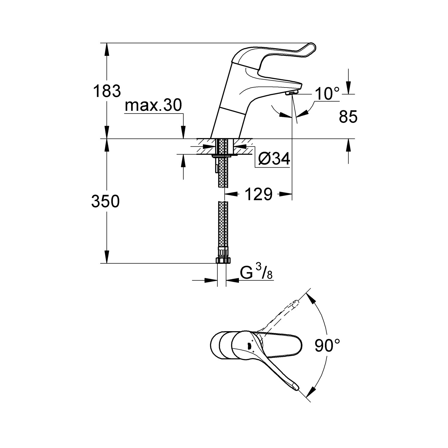 Grohe Einhand-Sicherheitsmisch- Waschtischbatterie Euroeco Special Schräg Chrom_2
