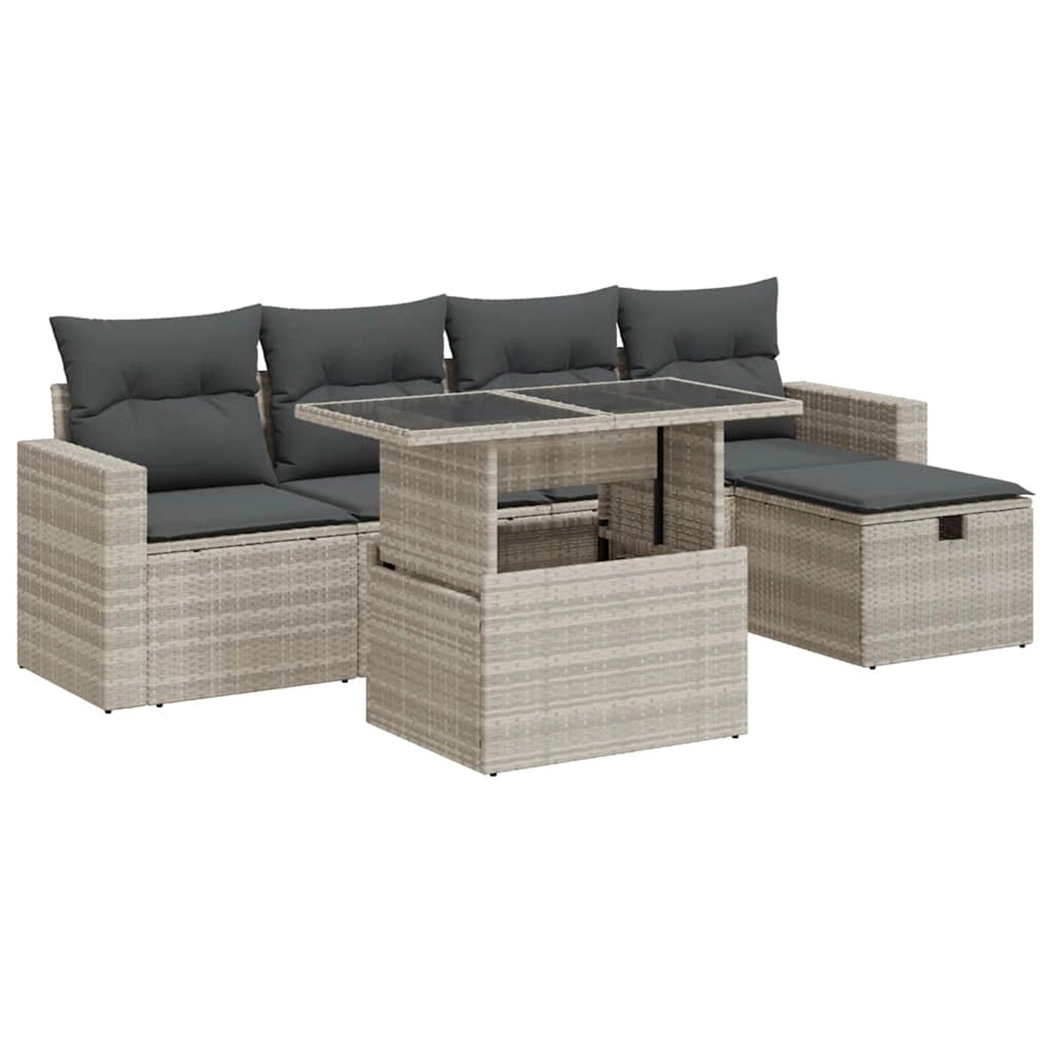 vidaXL 6-Tlg Garten-Sofagarnitur mit Kissen Hellgrau Poly Rattan 3327812 günstig online kaufen