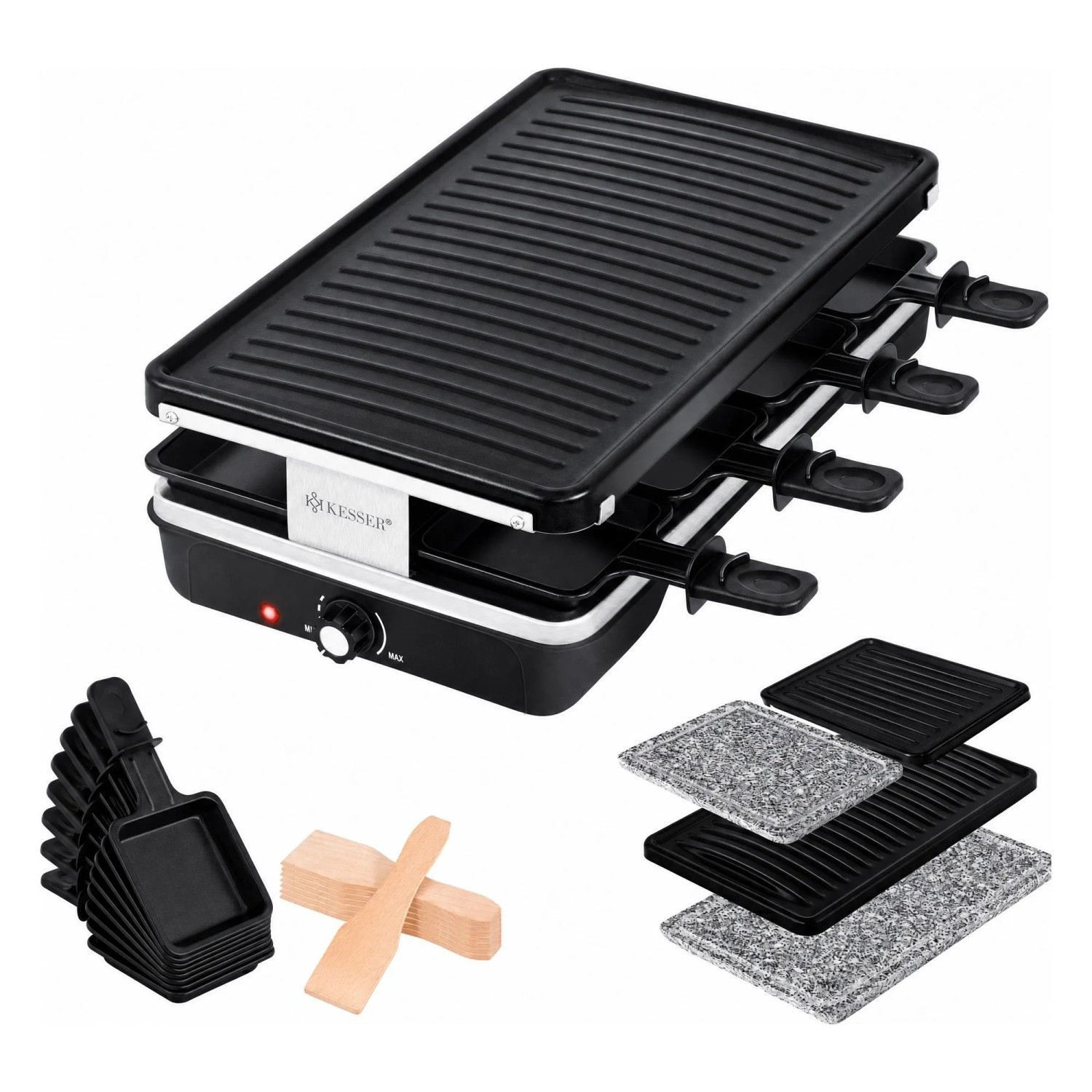 KESSER Raclette Grill mit Naturgrillstein für 8 Personen Schwarz