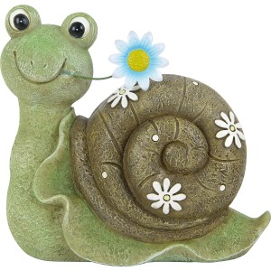 Grüne Deko-Schnecke (16,5 cm) mit Blume, Gartendekoration für Innen & Außen.