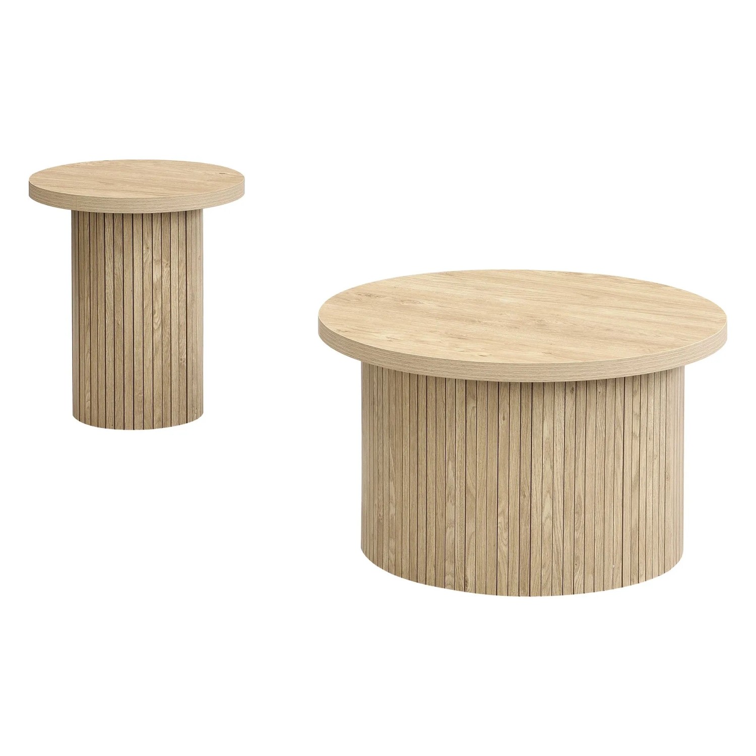 okwish Couchtisch Beistelltisch Doppelter Runder Tisch mit Naturholzlatten Natur