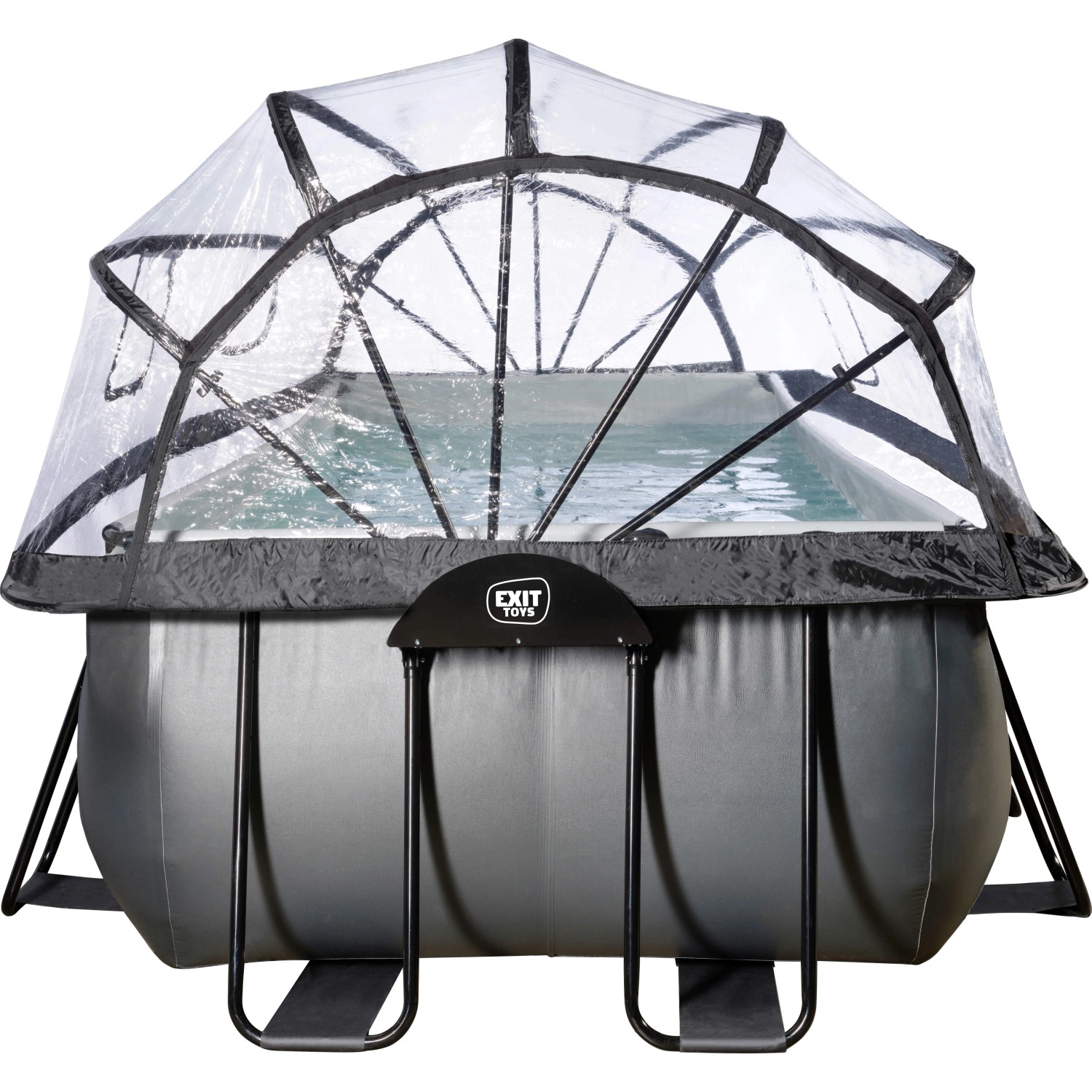 Exit Black Leather Pool mit Abdeckung, Stahlrahmenpool, 540x250x100 cm, Sandfilterpumpe inklusive.
