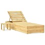 Garten-Sonnenliege mit Tisch und Auflage aus imprägniertem Kiefernholz.