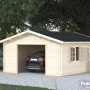 Palmako Holzgarage Roger: Fertiggarage aus Holz mit Fenster und Tür, Auto steht drin.
