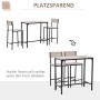Modernes 3-teiliges HOMCOM Bartisch-Set aus MDF und Metall in Natur/Schwarz. Barhocker platzsparend unter Tisch geschoben.