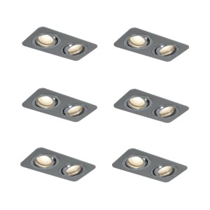 QAZQA 6er-Set Runde Einbaustrahler Gunmetal GU10 50mm Verstellbar IP44 2-Lichter Alberto