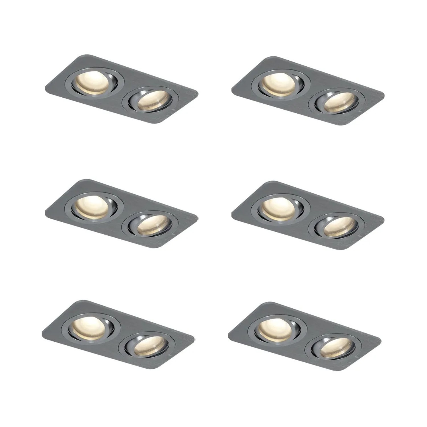 QAZQA 6er-Set Runde Einbaustrahler Gunmetal GU10 50mm Verstellbar IP44 2-Lichter Alberto