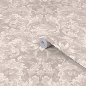 Laura Ashley Vliestapete Apolline Dove Grey mit floralem Damastmuster in Grau.