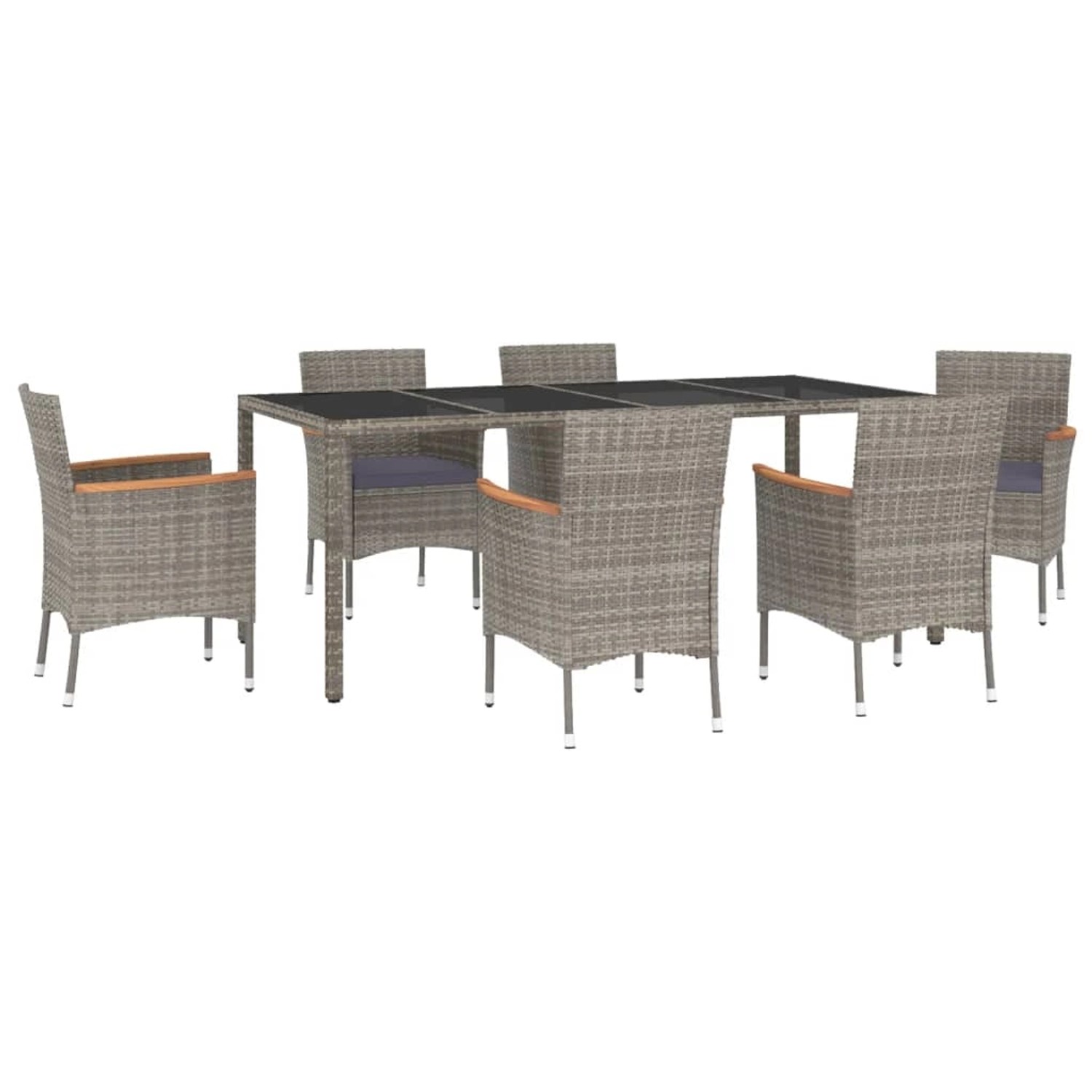 vidaXL 7-tlg Garten-Essgruppe mit Kissen Grau Poly Rattan Modell 24 günstig online kaufen