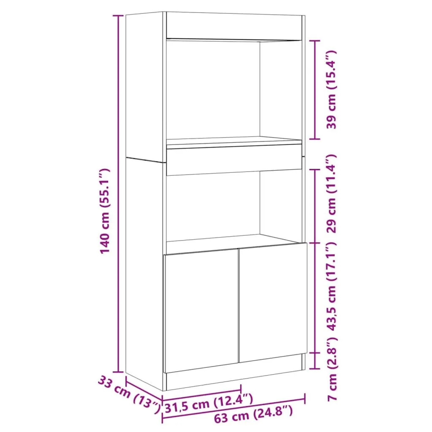 vidaXL Highboard Altholz-Optik 63x33x140 cm Holzwerkstoff 855113_12