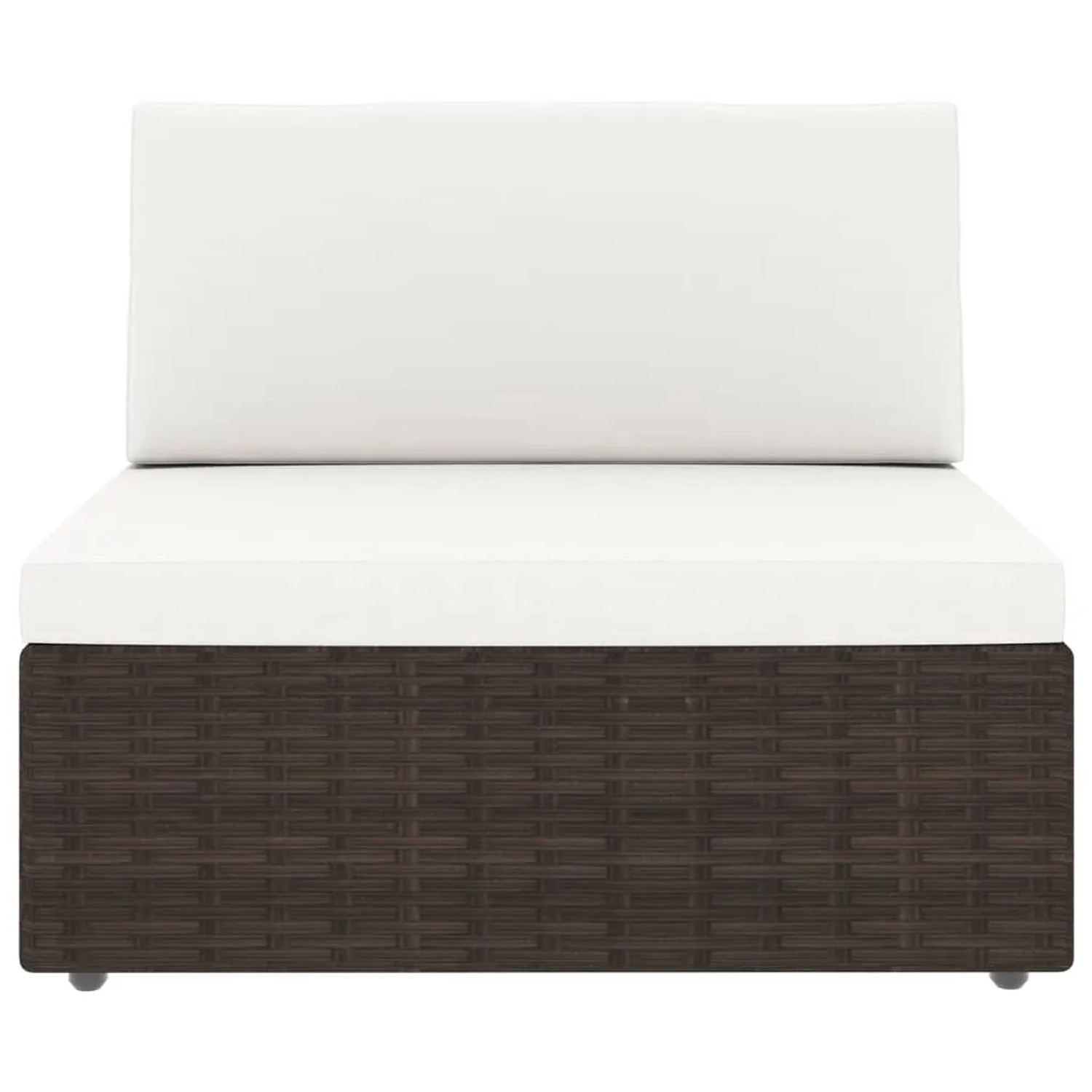 vidaXL Garten-Lounge-Set, braunes Poly Rattan Sofa-Mittelteil mit cremeweißen Kissen.