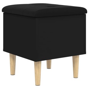 Schwarze vidaXL Sitzbank mit Stauraum, Holzwerkstoff, gepolstert, mit hellen Holzfüßen.