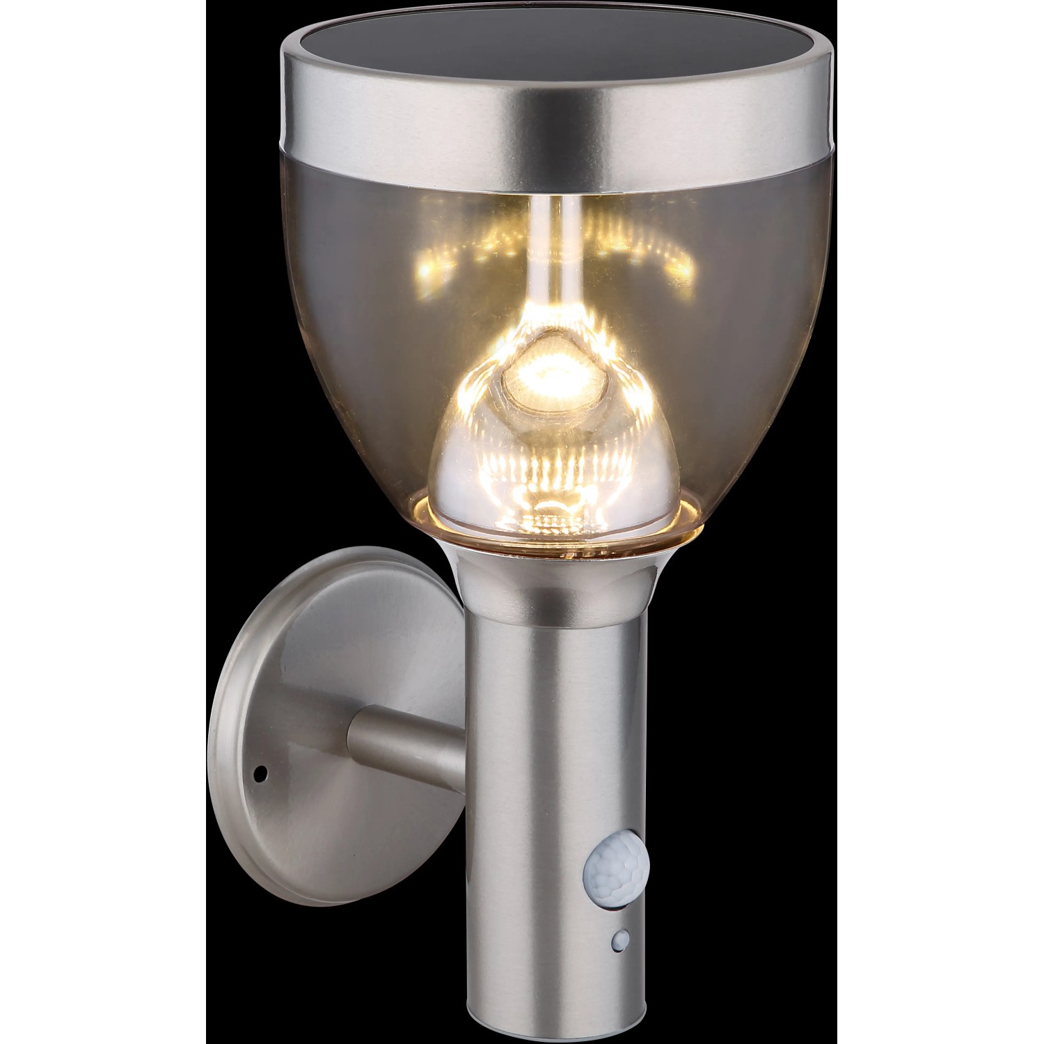 Globo LED-Solar-Wandleuchte mit Bewegungsmelder aus Edelstahl für den Außenbereich.
