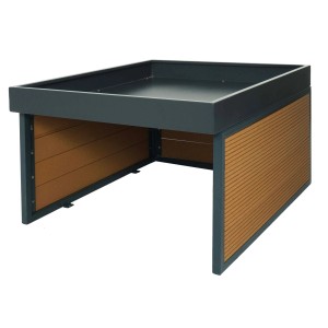 Mähroboter Garage MCW L45 in Eiche-Optik mit Pflanzkasten für Wetterschutz.