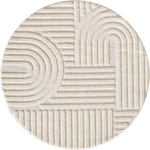 Runder, creme-farbener Ayyildiz Kurzflorteppich (Ø 80cm) mit abstraktem 3D-Relief.
