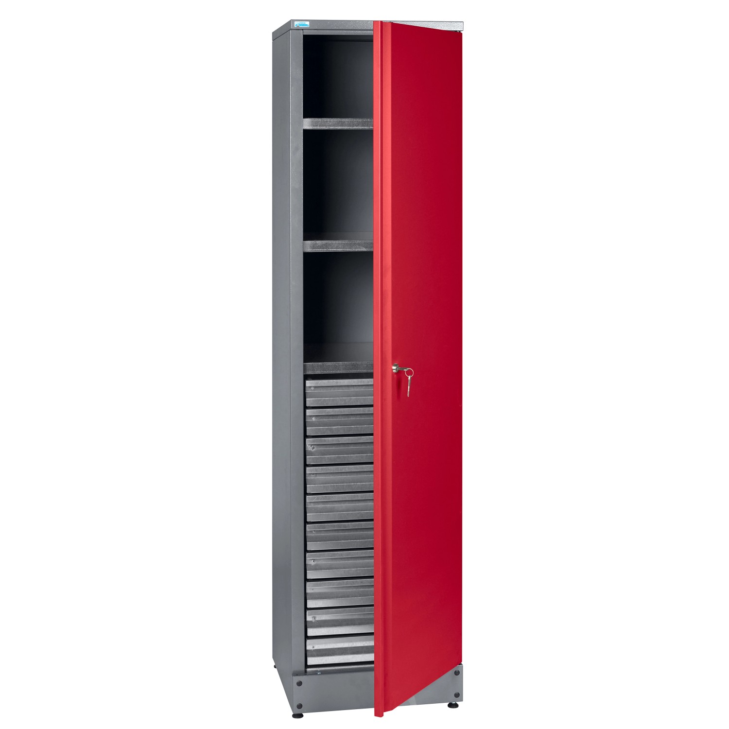 Küpper Materialschrank mit 1 Tür 10 Schubladen 180 cm Dunkelrot günstig online kaufen