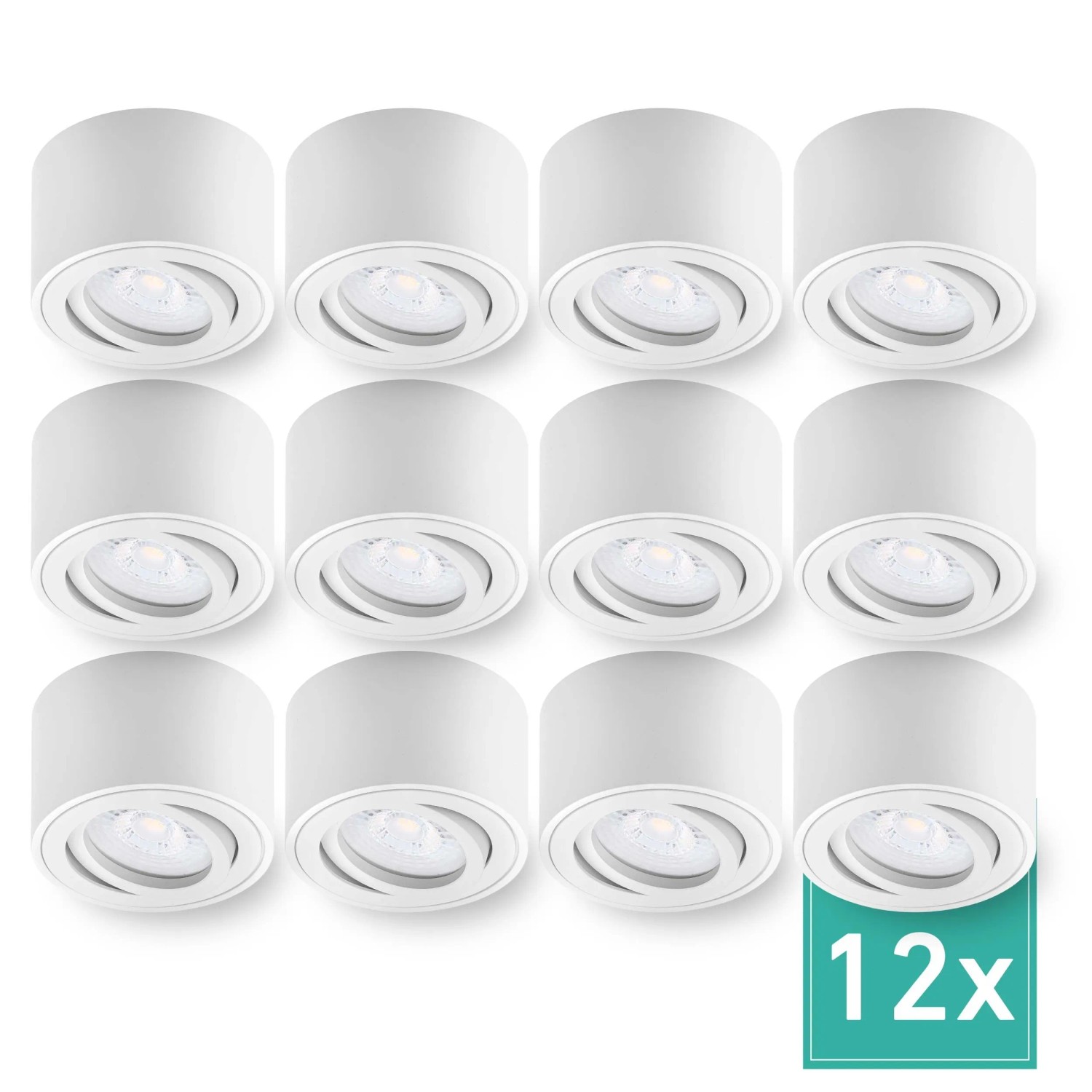 Oktaplex Lile S 12er Set LED-Aufbauspots Weiß Rund Schwenkbar 2700K Warmweiß 4,8W 230V Deckenspots Aufputz