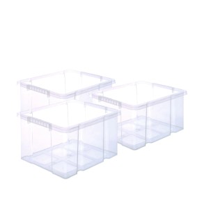 3 transparente BigDean Euroboxen, stapelbar, 44x35x24cm, für Kastenregale, zur Aufbewahrung und Ordnung.