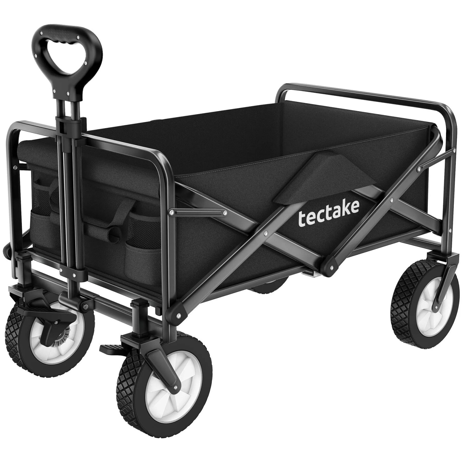 Tectake Bollerwagen Leon Faltbar Mit Bremsen und Gummierten Kunststoffrädern 91 x 53 50 x 101 cm Schwarz