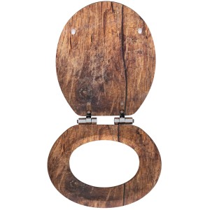 Wenko WC-Sitz Rustic, brauner Toilettendeckel mit Absenkautomatik und Holz-Optik.