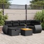 Schwarze 7-tlg. vidaXL Garten-Sofagarnitur aus Poly Rattan mit Kissen und Tisch.