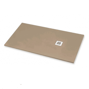 Beige Frascio Duschwanne 85x90 cm Vulcano Line mit Abfluss in Steinoptik.