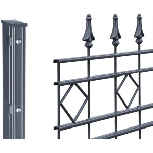 Metallzaun-Set Rimini, anthrazit, mit Zaunpfosten und Rautenmuster. Gartenzaun für den Außenbereich.