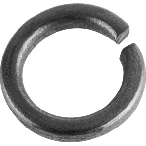 Dunkelgraue Federscheibe als Ersatzteil für LUX-TOOLS Akku-Rasenmäher. Metallring mit Spalt.