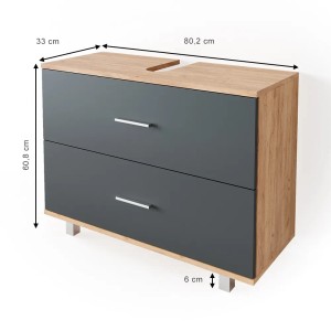 Vicco Waschbeckenunterschrank Ilias, Eiche/Anthrazit, 80x61cm, mit zwei Schubladen für Badutensilien.