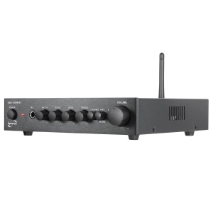 Schwarzer Dynavox ESA-18 MK BT Verstärker mit Bluetooth, Karaoke-Funktion und Antenne.