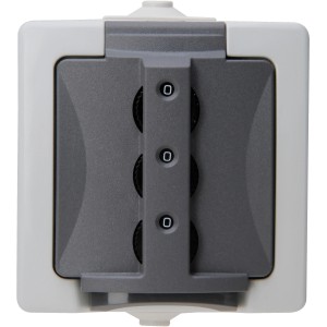 Graue Kopp Schutzkontakt-Steckdose Nautic mit Zahlenschloss für Feuchträume.