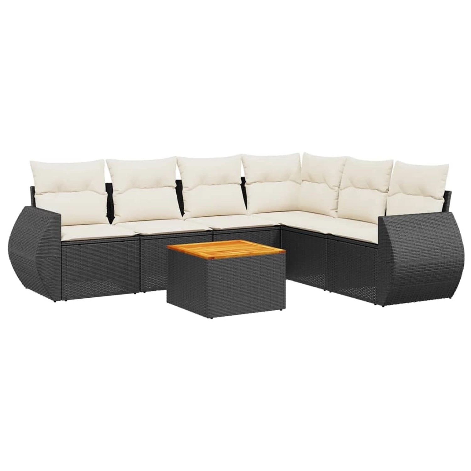 vidaXL 7-Tlg Garten-Sofagarnitur mit Kissen Schwarz Poly Rattan 3225020