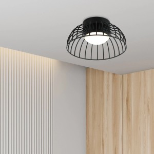 Schwarze Lamkur LED-Deckenleuchte Betsy, Ø 25cm, modernes Design mit Metallkäfig.