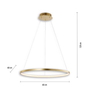 Moderne LED Pendelleuchte Circle Gold, Ø 60 cm, warmweißes Licht für Wohnraum und Esszimmer.
