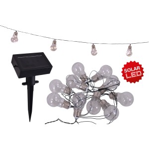 10er LED Solar Lichterkette mit Glühbirnen, 7,60 m, schwarz, für Garten, Terrasse oder Balkon.